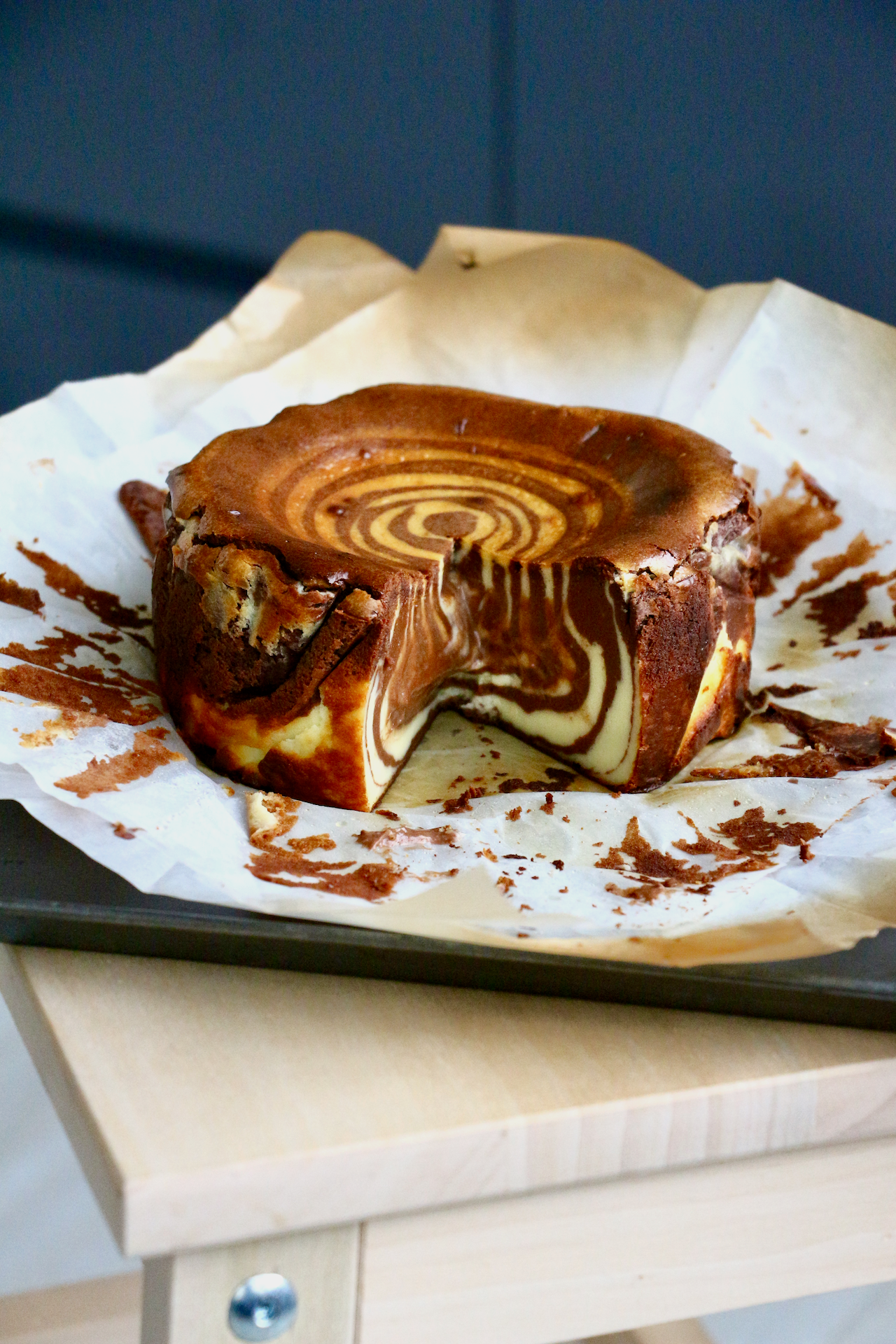 Belgian Dark Chocolate Marbled Basque Burnt Cheesecake | Baking Kit | makes 1x 7" cake