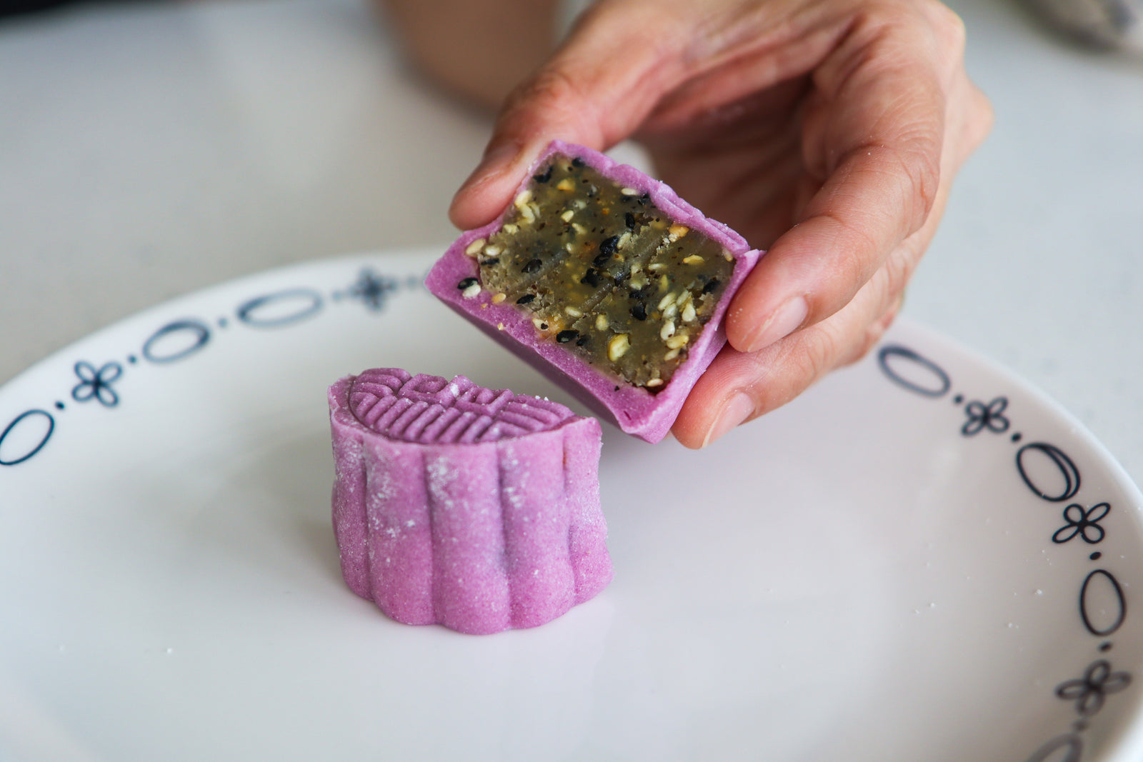 Moonlit Harmony | Makes ~32x No-Bake Snowskin Mooncakes | Sweet Potato, Black Pepper, Salt, White Sesame, Black Sesame | Lychee, Matcha, Cranberry |