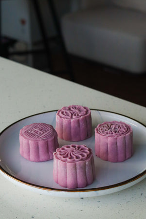 Moonlit Harmony | Makes ~32x No-Bake Snowskin Mooncakes | Sweet Potato, Black Pepper, Salt, White Sesame, Black Sesame | Lychee, Matcha, Cranberry |
