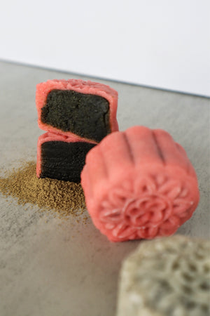 Spring Sensation | Makes ~36x No-Bake Snowskin Mooncakes | Earl Grey Dark Chocolate Almond Snowskin Mooncakes & Strawberry Matcha And Black Sesame Snowskin Mooncakes