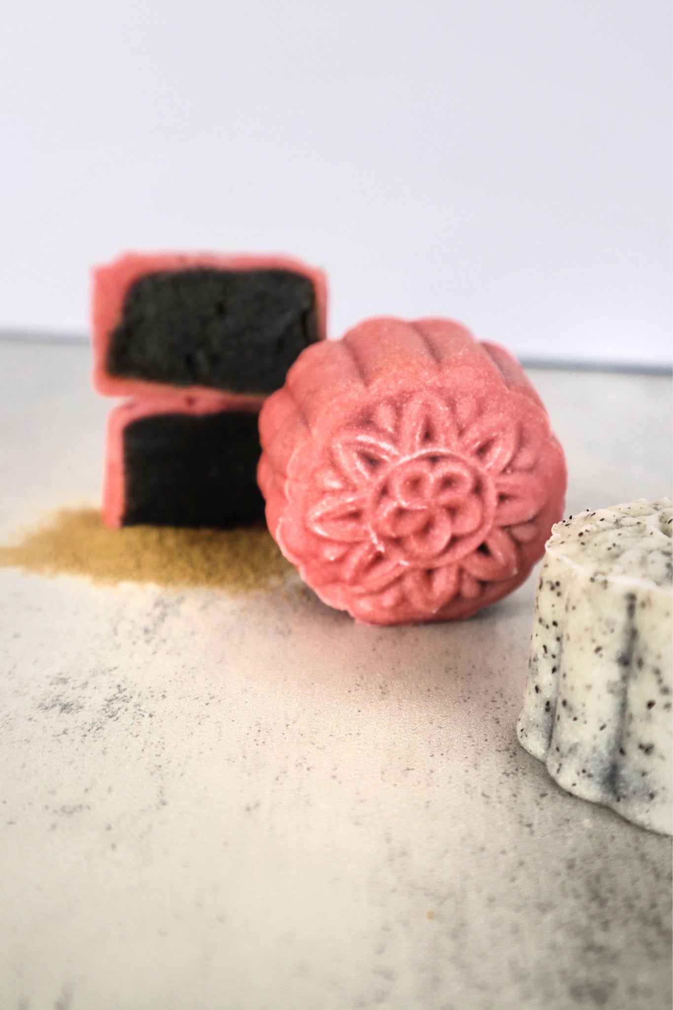 Spring Sensation | Makes ~36x No-Bake Snowskin Mooncakes | Earl Grey Dark Chocolate Almond Snowskin Mooncakes & Strawberry Matcha And Black Sesame Snowskin Mooncakes