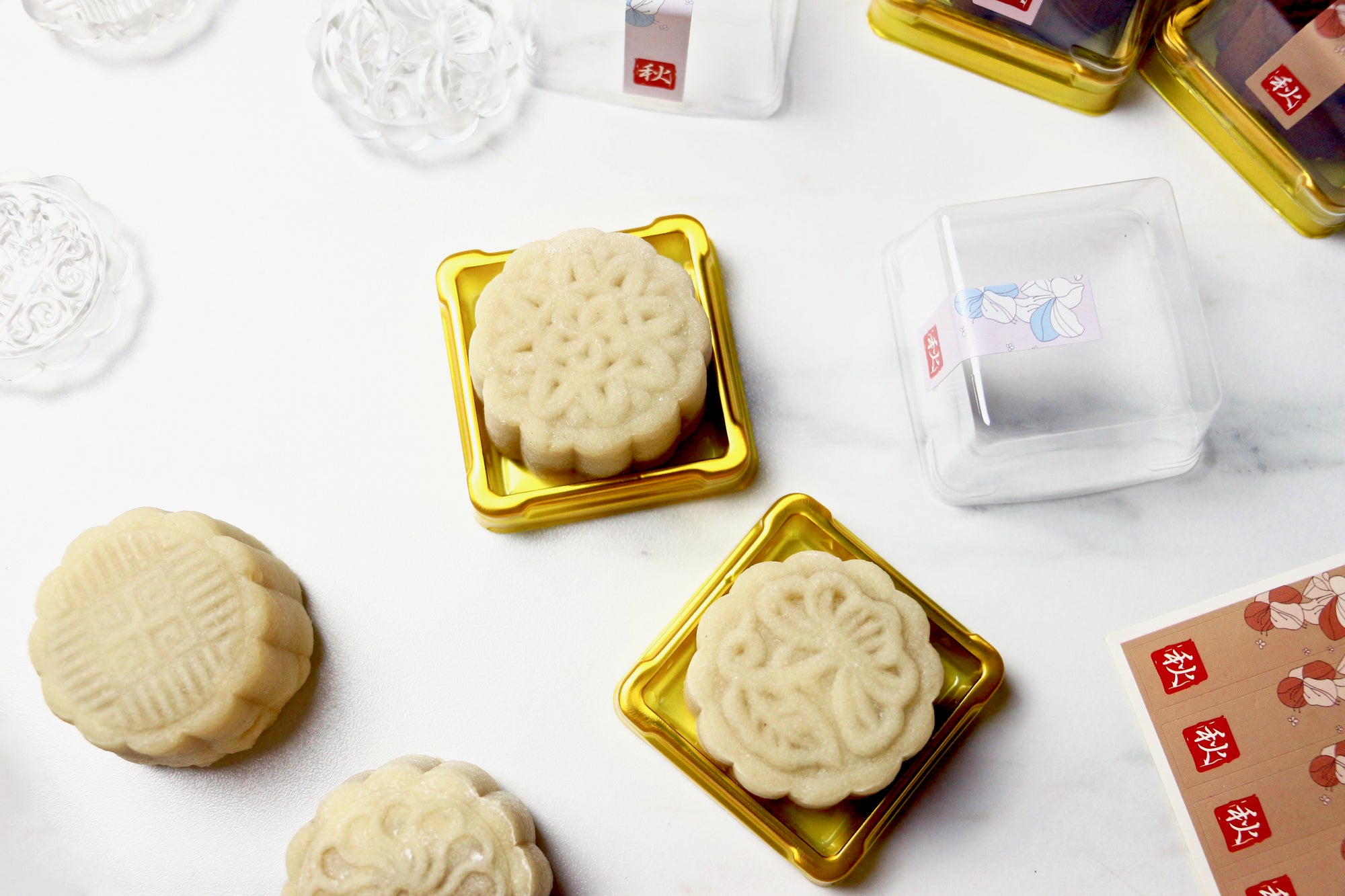 Moonlit Harmony | Makes ~32x No-Bake Snowskin Mooncakes | Sweet Potato, Black Pepper, Salt, White Sesame, Black Sesame | Lychee, Matcha, Cranberry |