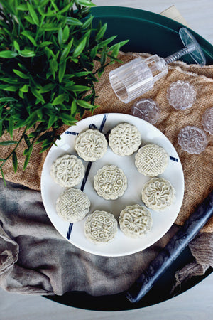 Spring Sensation | Makes ~36x No-Bake Snowskin Mooncakes | Earl Grey Dark Chocolate Almond Snowskin Mooncakes & Strawberry Matcha And Black Sesame Snowskin Mooncakes