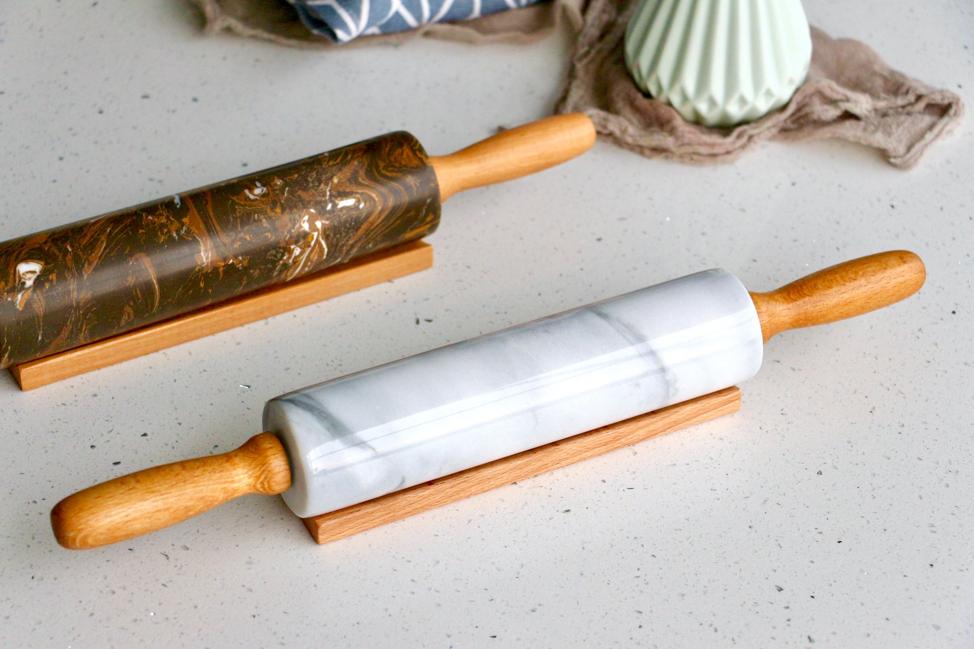 Marbled Coffee Rolling Pin with Solid Wood Handle [Regular-sized]