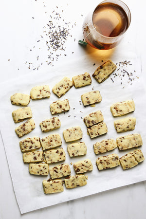 Lav Me, Lav Me Not | Lavender Milk Chocolate Shortbread Cookies (~32 cookies)