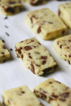 Lav Me, Lav Me Not | Lavender Milk Chocolate Shortbread Cookies (~32 cookies)