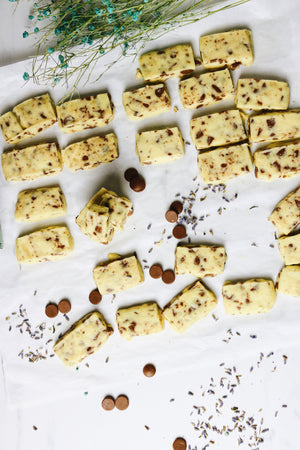 Lav Me, Lav Me Not | Lavender Milk Chocolate Shortbread Cookies (~32 cookies)