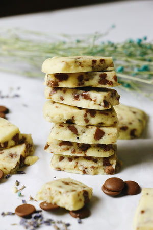 Lav Me, Lav Me Not | Lavender Milk Chocolate Shortbread Cookies (~32 cookies)