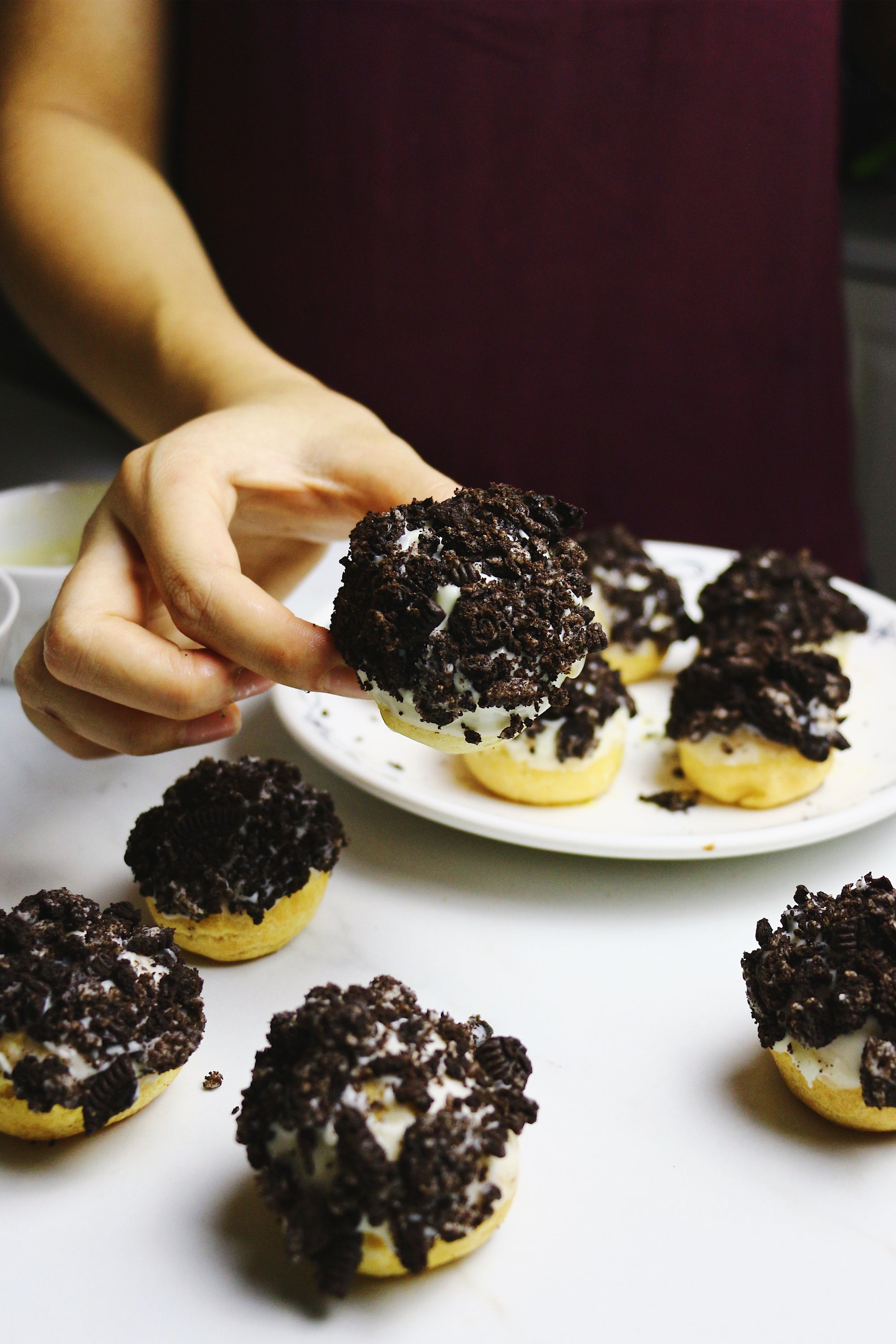 Cookies n' Scream | Dark Choc Cream Puffs w/ White Choc & Oreo Topping (~20 puffs)