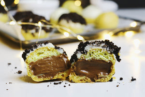 Cookies n' Scream | Dark Choc Cream Puffs w/ White Choc & Oreo Topping (~20 puffs)