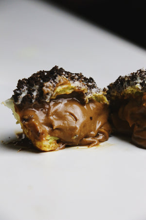 Cookies n' Scream | Dark Choc Cream Puffs w/ White Choc & Oreo Topping (~20 puffs)