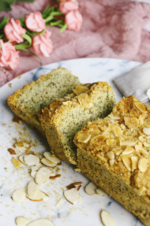 Temp-tea-tion | Oolong Tea Loaf Cakes w/ Sliced Almonds & Demerara Sugar (makes 2x loaves)