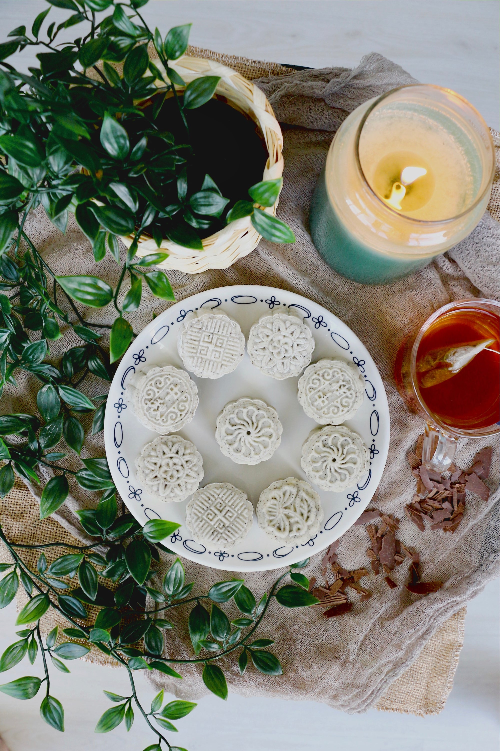 Spring Sensation | Makes ~36x No-Bake Snowskin Mooncakes | Earl Grey Dark Chocolate Almond Snowskin Mooncakes & Strawberry Matcha And Black Sesame Snowskin Mooncakes