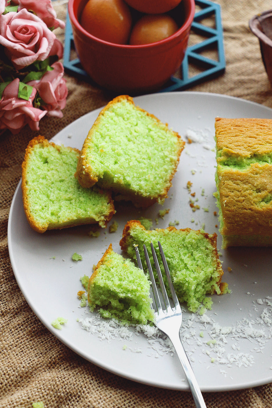 Coco Pandan Rangers | Pandan Desiccated Coconut Loaf Cakes (makes 2x loaves)