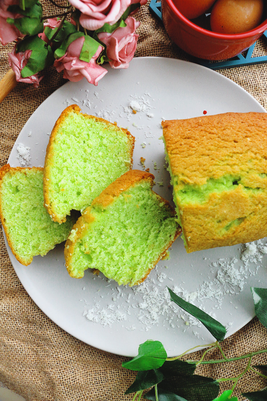 Coco Pandan Rangers | Pandan Desiccated Coconut Loaf Cakes (makes 2x loaves)