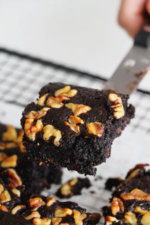 Chip, Choc, Cocoa Pop! | Dark Cocoa Walnut Chocolate Chip Brownies (~16 slices)
